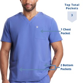 Care+Wear 3-Pocket Classic Fit V-Neck Scrub Tops for Men – Ultra-Soft, Wrinkle-Resistant Medical Scrub Top (Medium, Ceil Blue)
