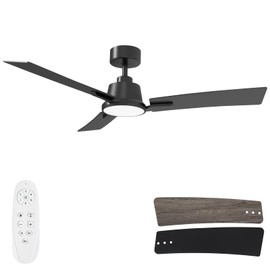 BatQueen Ceiling Fans with Lights, 52 Inch Black Ceiling Fan with Light and Remote, Modern 3 Fan Blades, Reversible 6-Speeds, 3CCT Dimmable Noiseless for Bedroom, Indoor/Outdoor Use ETL Listed