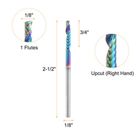 sourcing map Spiral Router Bit 1/8" Cut Dia 1/8" Shank Up Cut Solid Carbide Diamond-Like Carbon Coated 1 Flute CNC End Mill Milling Bits for Aluminum Copper Metal (3/4" Cut Length 2-1/2" Long)