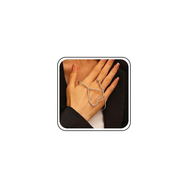 TseenYi Heart Cuff Hand Palm Bracelet Silver Heart Cuff Bracelet