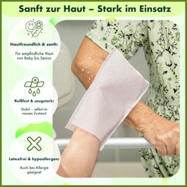 Theracaso Vlies Waschhandschuhe – | Saugstark & Reißfest | Hygienische Körperpflege für Baby-, Erwachsenen- & Senioren | Weich & Sanft zur Haut | für Pflege, Reise & Klinik (1, Vlies-15,5x23cm)