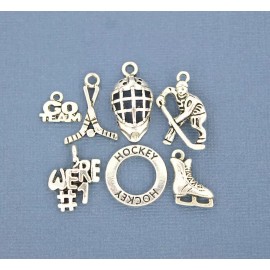 Unbranded Hockey Charm Collection Antique Silver Tone 7 Different Charms - COL069