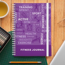 Fitness & Workout Journal/Planner Notebook -Includes Exercise Logs, Body Tracker & Notes pages: A5 Spiral Patterned Cover, 134 Themed Pages, Double Pocket Pages& Cover Elastic (Purple))