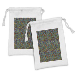 Ambesonne Colorful Fabric Pouch Set of 2, Various Different Geometrical Shapes Rich in Color Complex Mosaic Structure Print, Small Drawstring Bag for Toiletries Masks and Favors, 9" x 6", Multicolor