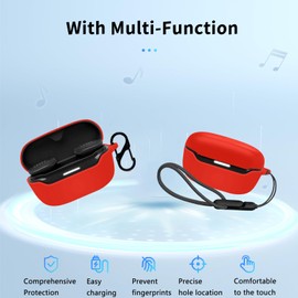 for JBL Endurance Race 2 Case Cover,Wireless Earphone Silicone Protective Cover(with Carabiner + Lanyard) Drop-Proof,Scratch-Proof, Reserved Charging Port,Case for Endurance Race 2(Red)