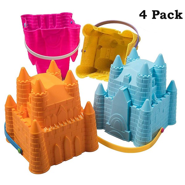 Top Race Sand Castle Beach Bucket Toy Set Sandcastle Mould, Pack of 4 Colourful Stackable, 8 Inch Pails for Childlren Kids 2 3 5 6 7 9 10 Year olds