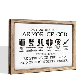 Put on the Full Armor of God Quote Scripture Rustic Hanging Wall Plaque Wood Signs, Ephesians 6:10 Christian Sign, Framed MDF Hanging Signs