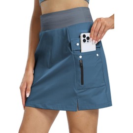 Hiverlay Women's Skorts Skirts Hiking Cargo Skirt with Biker Shorts Zip Pockets Outdoor Hiking Athletic Tennis Blue m