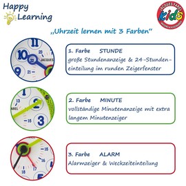 JACQUES FAREL Happy Learning ACL 06 Children's Alarm Clock Learning Alarm Clock Boys Black Green No Ticking Snooze Analogue Quartz