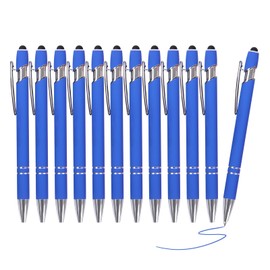 Blue Pens, 12 Pcs Gel Pens Fine Point Smooth Writing Pens, Gel Ink Pens with Screens Touch Stylus Tips, Blue Gel Ink Pens 0.7 Mm Pens Gift Office Desk Accessories, Motivational Stylus Pens