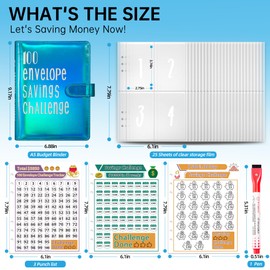 LXWHYP 100 Envelopes Money Saving Challenge Binder with 100 Cash Envelopes,100 Day budget binder with 25 6-hole A5 money envelopes for cash, Challenge to Save $5050 Money Saving Envelopes- Blue