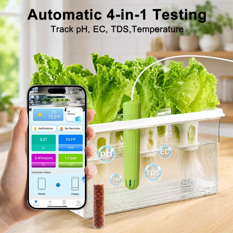 Kactoily Smart 4-in-1 WiFi Hydroponic Monitor, pH EC TDS Temp