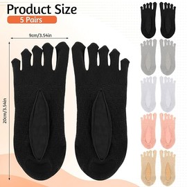 Women's Orthopedic Compression Toe Socks - 5 Pairs, Bunion Relief, Gel Tab for Swelling, Soft Breathable Split Toe Yoga Socks