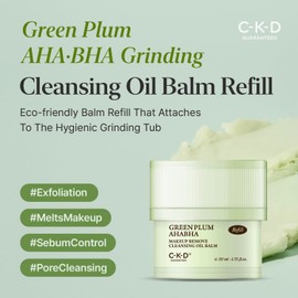 CKD Green Plum AHA·BHA Grinding Cleansing Oil Balm [Refill] - Sherbet Balm Cleanser for Makeup, Sebum & Blackhead Removal. Exfoliating with 4-Acid Complex for All types of Skin.1.75 fl oz