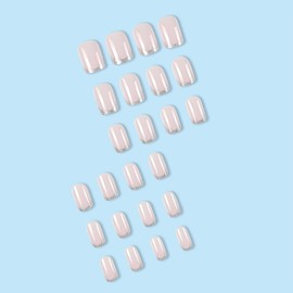 24PCS Short False Nails with Glue Stickers, Coffin Full Cover Acrylic Nails Press on Nails no Glue,Pink Glitter Edge French Fake Nails Stick on Nails for Women and Girls Nail Art