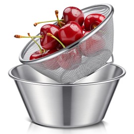 Baderke 2 Pcs Mini 304 Stainless Steel Colander Strainer with Mixing Bowl for Kitchen Cooking Fruit Washing Vegetable(5.51 x 2.36 Inches)