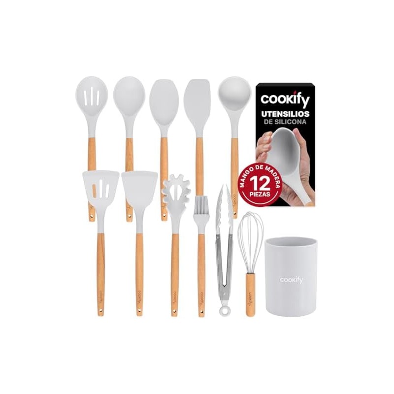 Cookify Juego de Utensilios de Cocina Silicona y Madera 12