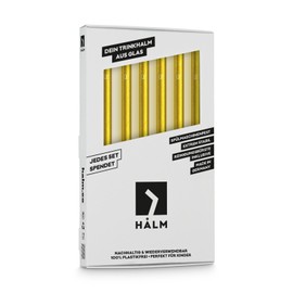 Halm Glass Straws Gold - 6x Reusable 8 inch Drinking Straws Golden + Plastic-Free Cleaning Brush - Made in Germany - Dishwasher Safe - Straight - Perfect for Smoothies, Cocktails