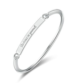 Rockyu Bracelet for Women Silver Titanium Engraved "Believe in Yourself" Heart Bangle Wedding New Year Popular Gift Stainless Steel
