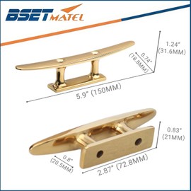 Brass Boat Cleats , 2 Pcs Dock Cleat with Fastener, 316 Stainless Steel, Gold Open Base Boat Cleats Suitable for Boats or Nautical Decoration Heavy Duty Mooring Accessories (6 inch （2 pack）)