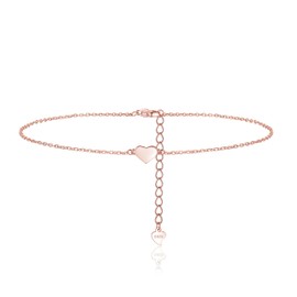 Zolkamery Silver Anklets for Women, 925 Sterling Silver Women's Anklets Rosegold, Classic Fashion Summer Waterproof Anklet Chain with Love Heart, Adjustable 22+5cm Beach Barefoot Ladies Ankle Bracelet