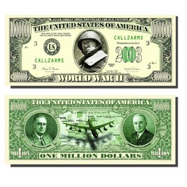 World War 2 Novelty Million Dollar Bill - Set of 10 With 1 Bonus Christopher Columbus Bill