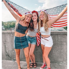 ZOLEAROPY American 4th of July Headband for Women USA Star Rhinestone Jeweled Knotted Headband Fourth of July Patriotic Red White Blue Beaded Star Top Knot Wide Hairband Hair Accessories Gift