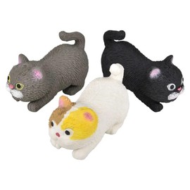 Squishy Stretchy Cat (3.5" to 6.5") Rubber Fidget Sensory Toy Filled with Sand. Great Stress Relief Cat Toy for Kids, Adults and Pets. (12 Pack in a Display Box)