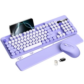 Hamile Wireless Keyboard and Mouse Combo, Retro Typewriter Style, Purple