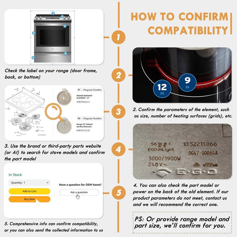 Upgraded WB30T10133 Range 9"/6" Dual Radiant Surface Element Compatible with