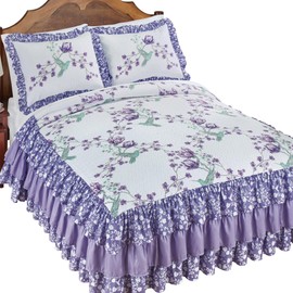 Collections Etc Hannah Floral Trellis Hummingbird Triple Ruffle Bedspread