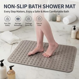 Shower Mat, Non-Slip Shower Mats with Suction Cups and Drain Holes, Bathroom Bathtub Mats Machine Washable