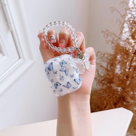 HJWKJUS Compatible with AirPods 1&2 Case for Women Girls,Cute Hearts Shell Design Soft TPU Case with Keychain Anti-dust Shockproof Protective Cover for AirPods 1&2 (Blue Butterfly)