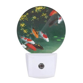 Uanvaha Fancy Carps in Pond Night Lights Plug into Wall Golden Red Fishes Night Light Dusk to Dawn Sensor LED Lamp for Bedroom Bathroom Living Room, 0.5W Sleep Friendly
