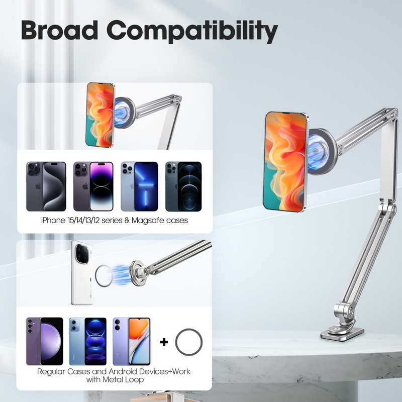 Magnetic Gooseneck Phone Holder for Bed & Desk, Adjustable Arm