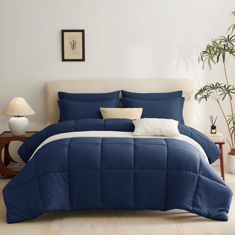 CozyLux Navy Blue Comforter Set Queen 7 Pieces Bed in