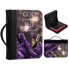 Bible Covers for Women, PU Leather Bible Case with Pockets and Zipper, Large Size Bible Carrying Case Fits Books Up to 10.9" x 7.8" x 1.9”, Bible Holder Bag for Girls, Purple Butterfly Bible