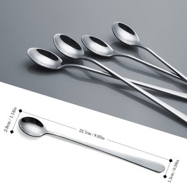 IQCWOOD Long Handle Ice Tea Spoons, 9-Inch Coffee Ice Cream Stainless Steel Cocktail Stirring Spoons, Set of 4