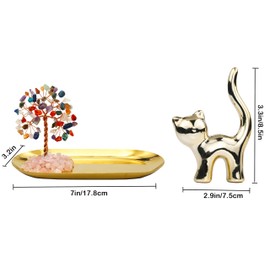 Carselage Cat Ring Holder Cat Lovers Gifts for Women, Crystal Tree Ring Dish Earrings Jewelry Box Organizer Trinket Tray, Birthday Gifts for Teen girls Trendy Stuff