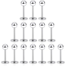 Dyknasz 15PCS 20G Stainless Steel Lip Rings Labret Studs Piercing Monroe Studs Ear Tragus Helix Cartilage Earring Jewelry 6mm Bar Length Silvertone for Women Men