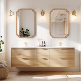 HOMECOOKIN Wood Bathroom Mirrors for Wall Mounted, 20" x 30" Rustic Wood Frame Wall Mirrors Decorative for Living Room or Bedroom Vanity Mirror (DH) A