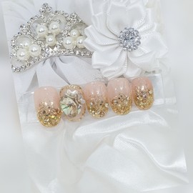 Gold Glitter Gra Handmade Nail Tips - Long Stiletto / 골드글리터그라 수제네일팁 - 롱스틸레토