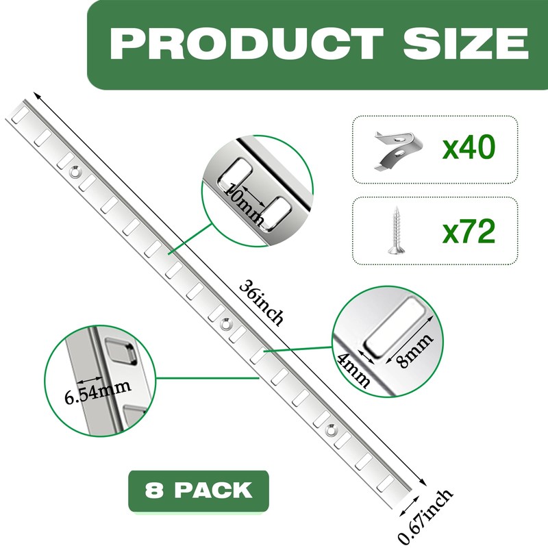 8 Pcs 36 Inch Shelf Pilaster with Clips, Adjustable Shelf