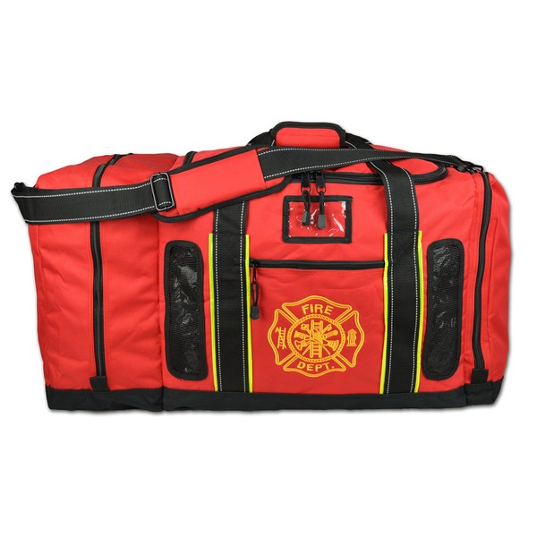 Newly Redesigned Lightning X Firefighter Fireman Quad-Vent Turnout Gear Bag w/Helmet Compartment, Mesh Vents & Maltese Cross for First Responder (Red)