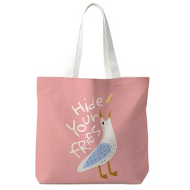 VIIJJUE Seagull Beach Tote Bag, Coastal Beach Canvas Tote Bags, Bird Lover Gifts, Ocean Gifts for Women, Funny Seagull Pink Reusable Grocery Shopping Bag