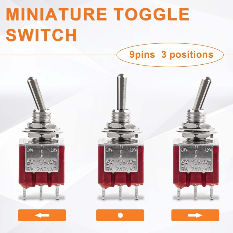 4pcs 3 Position 9 Pin Toggle Switch 3PDT Miniature Mts-303