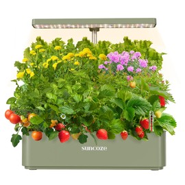 SUNCOZE Hydroponics Growing System Kit 12 Pods, 24W LED Grow Light Indoor Garden, 4L Water Tank with Quiet Pump, Adjustable Height Herb Garden Planter Indoor Kit, Gardening Gifts, Green