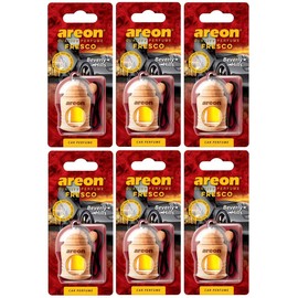 AREON Fresco Auto Duft Beverly Hills Hängend Glas Duftflakon Flakon Holz Set Anhänger Spiegel Schwarz 4ml (Pack x 6)