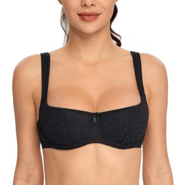 Lemorosy Women's Underwired Balconette Bra Padded Straps Half Cup Push Up, black