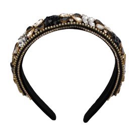 Florate Baroque Rhinestone Crystal Headband for Women Star Beads Floral Elegant Decorative Hairband Accessories (H1091-black)